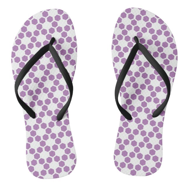 Lavender Purple White Geometric Hexagon Pattern Flip Flops (Footbed)