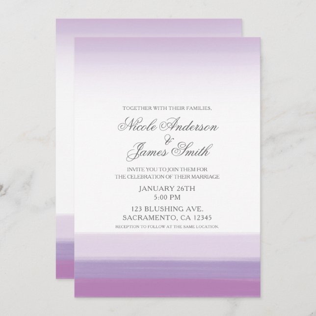 Lavender Purple & White Modern Watercolor Wedding Invitation (Front/Back)