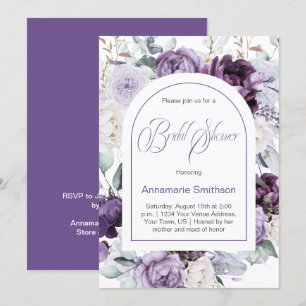 Lavender, Purple, White Peonies Bridal Shower   Invitation