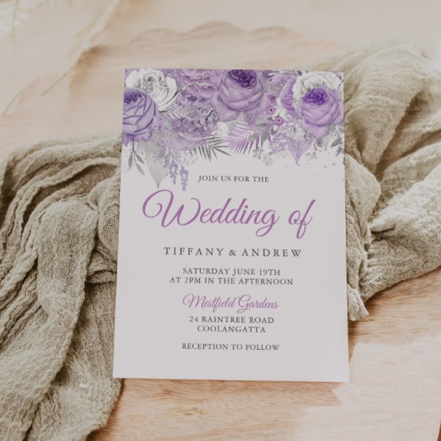 Lavender Purple White Silver Floral Wedding Invite (Creator Uploaded)