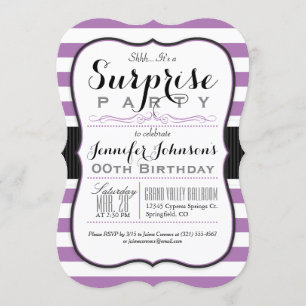 Lavender Purple & White Stripes Surprise Party Invitation