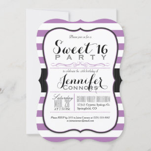 Lavender Purple & White Stripes Sweet 16 Party Invitation