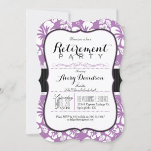Lavender Purple & White Tropical Retirement Party Invitation