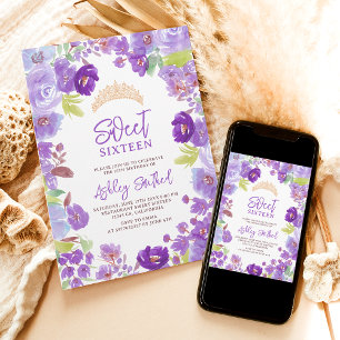 Lavender purple wild flowers Sweet 16 birthday Invitation