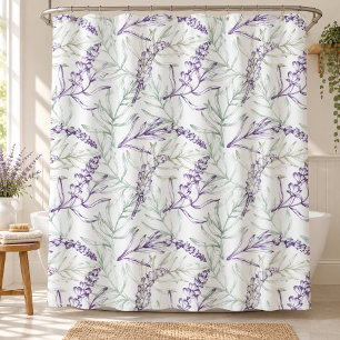 Lavender Purple Wildflower Hand Drawn Leaves Shower Curtain