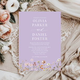 Lavender Purple Wildflower Minimalist Wedding  Invitation