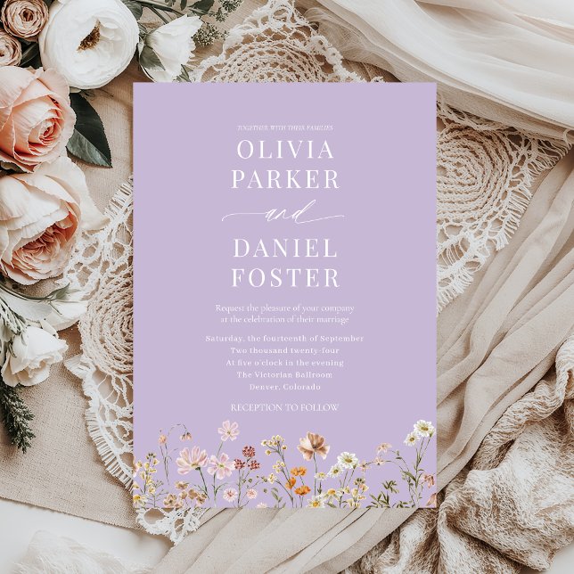Lavender Purple Wildflower Minimalist Wedding  Invitation (Creator Uploaded)
