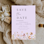 Lavender Purple Wildflowers Boho Save the Date<br><div class="desc">Announce your wedding in style with this lavender purple wildflowers boho save the date card. Featuring a soft lavender background, whimsical wildflower illustrations, and elegant modern typography, this design blends rustic charm with romantic elegance. Fully customisable with your wedding details, it’s ideal for spring and summer weddings, garden celebrations, rustic...</div>