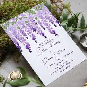 Lavender Purple Wisteria Modern Script Wedding Invitation