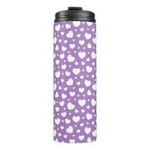 LAVENDER PURPLE WITH RANDOM WHITE HEARTS THERMAL TUMBLER