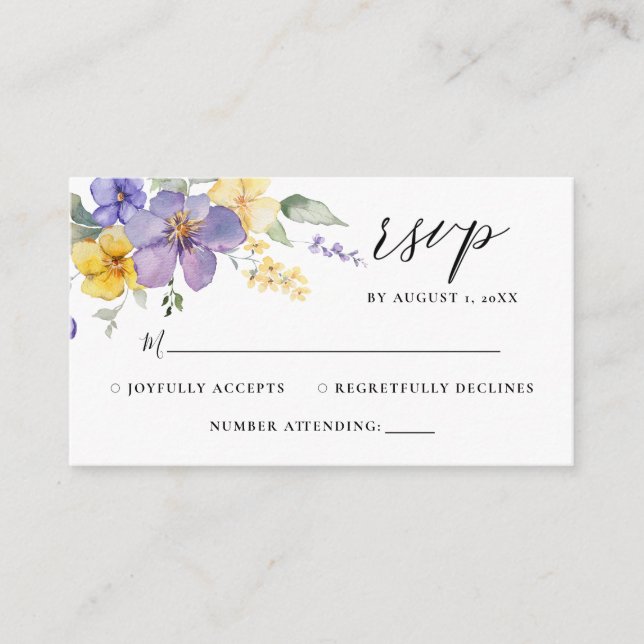 Lavender Purple Yellow RSVP Floral Save The Date Enclosure Card (Front)