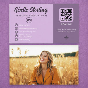 Lavender QR Code Photo Monogram Social Media Business Card