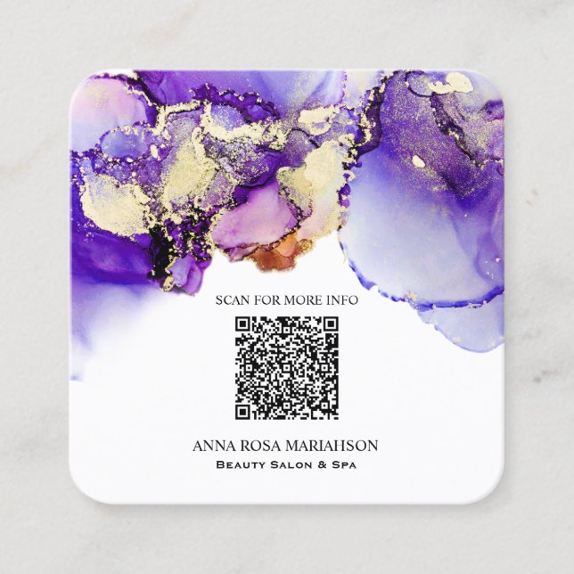 *~* LAVENDER  QR CODE Yummy  Gold Bold AP29 Square Business Card (Front)