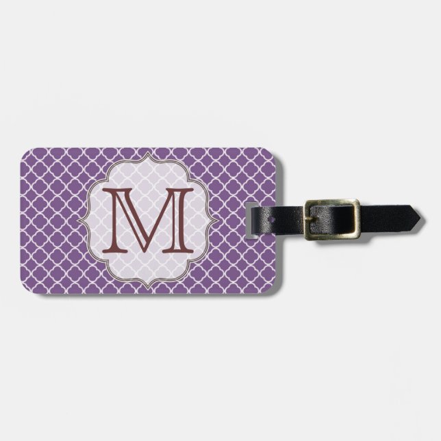 Lavender Quarterfoil Latti Monogram Luggage Tag (Front Horizontal)