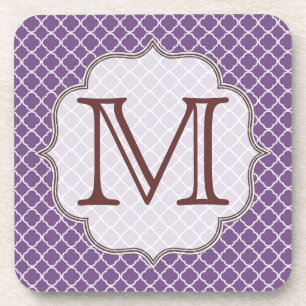 Lavender Quarterfoil Monogram Drink Coaster