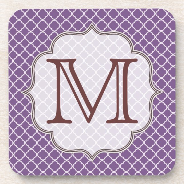 Lavender Quarterfoil Monogram Drink Coaster (Front)