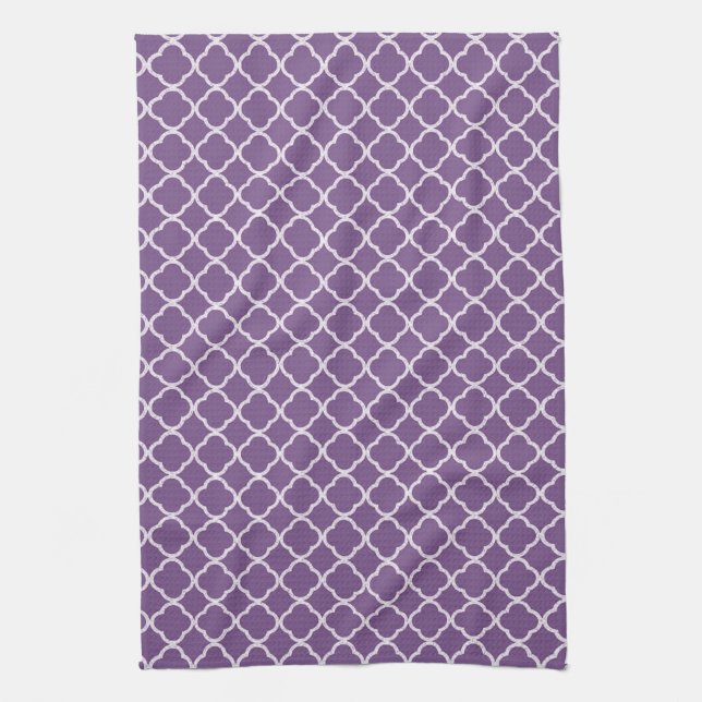 Lavender Quarterfoil Monogram Kitchen Dish Towel (Vertical)