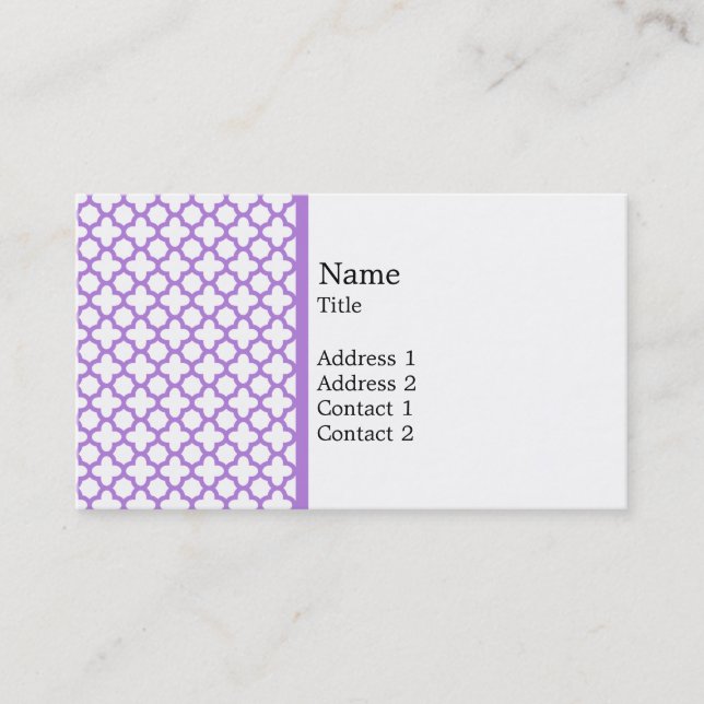 Lavender Quatrefoil Pattern Business Card (Front)