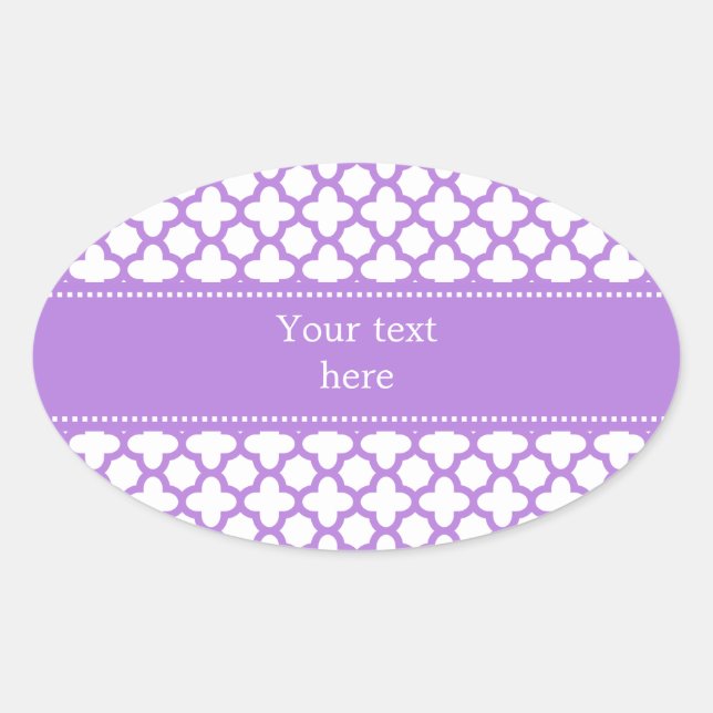 Lavender Quatrefoil Pattern Oval Sticker (Front)