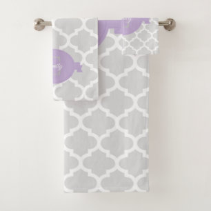 Lavender Quatrefoil Personalised Bath Towel Set