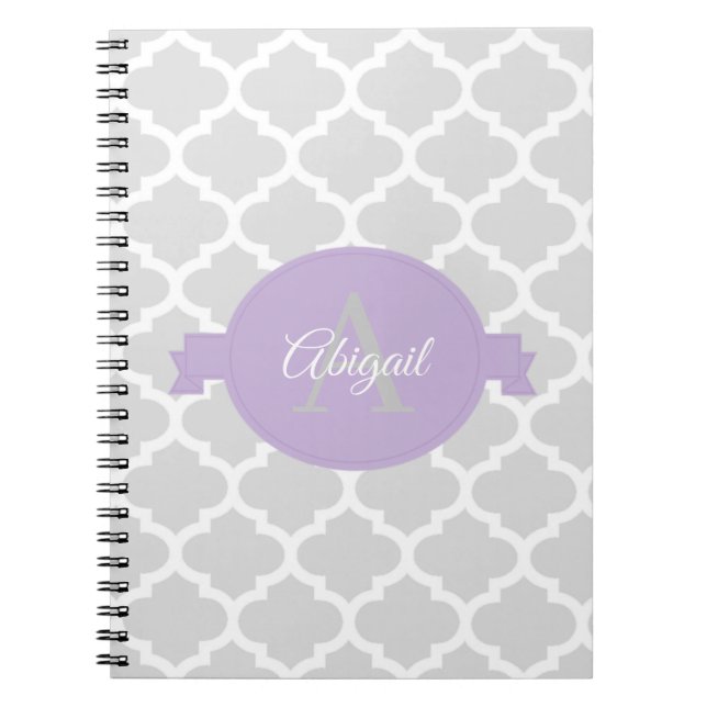 Lavender Quatrefoil Personalised Notebook (Front)