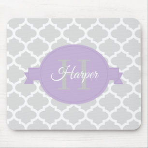 Lavender Quatrefoil Personalized Mouse Pad