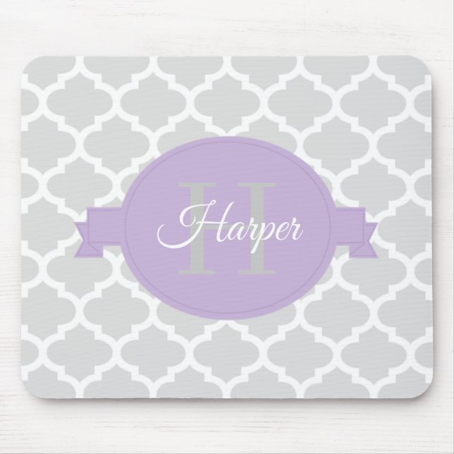 Lavender Quatrefoil Personalized Mouse Pad (Front)
