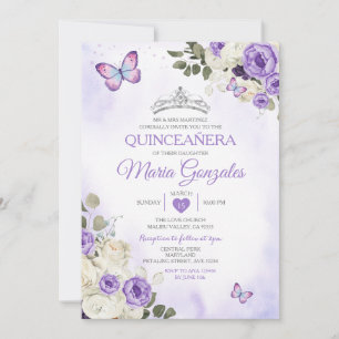 Lavender Quinceañera Crown 15 Anos Butterfly Invitation