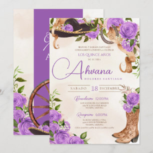 Lavender Quinceanera Roses Vintage Charro Western Invitation