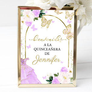 Lavender Quinceanera Welcome Sign Spanish Wording