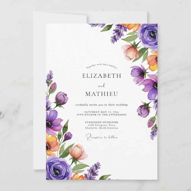 Lavender Radiant Watercolor Wedding Invitation (Front)