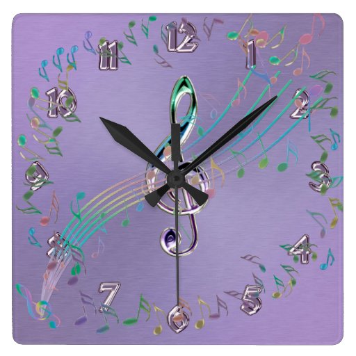 Image of Lavender Rainbow Glass Music Notes and Clef Clock