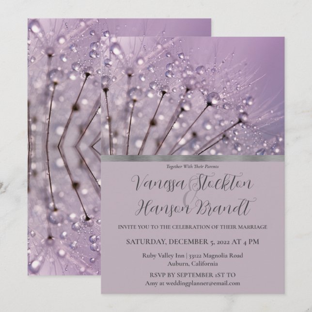 Lavender Raindrops Wedding Invitation (Front/Back)