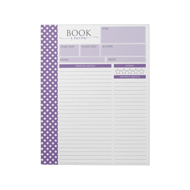 Lavender Reading Review Pages Notepad (Rotated)