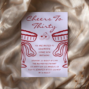 Lavender & Red Cheers to Thirty Vintage Birthday Invitation