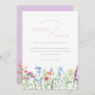 Lavender Red Poppies Bluebells Wildflowers Wedding Invitation