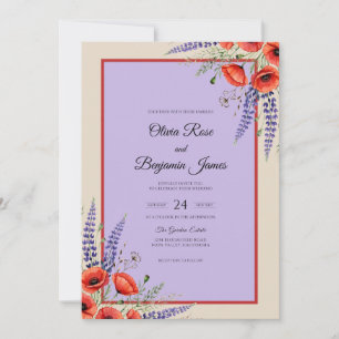 Lavender Red Poppy Wedding Invitation