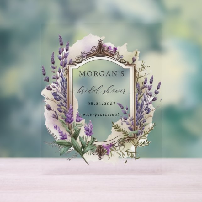 Lavender Regal Floral Bridal Shower Acrylic Sign (Neutral)