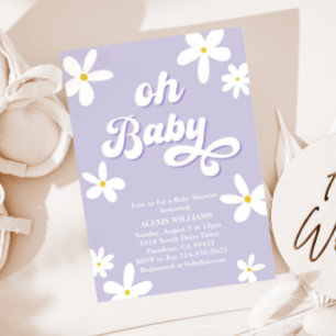 Lavender Retro Daisy Baby Shower Baby In Bloom Invitation