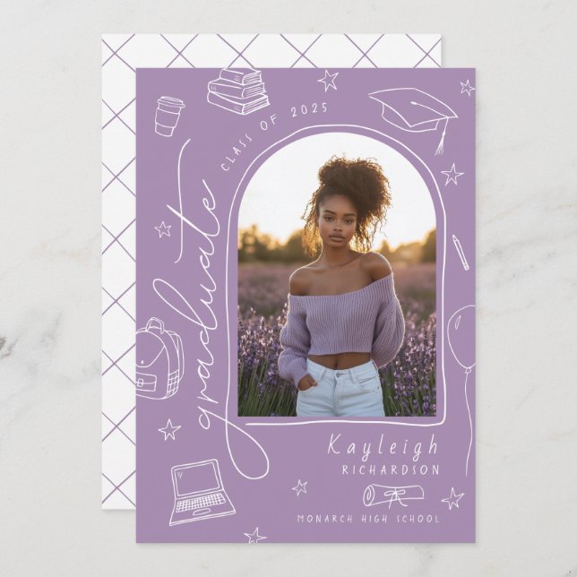 Lavender Retro Photo Graduation Announcement (Front/Back)