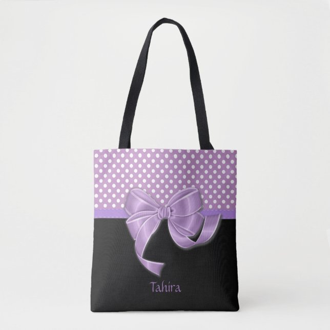 Lavender Ribbon and Polka Dots Tote Bag (Front)