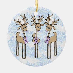 Lavender Ribbon Reindeer - General Cancer Ceramic Tree Decoration