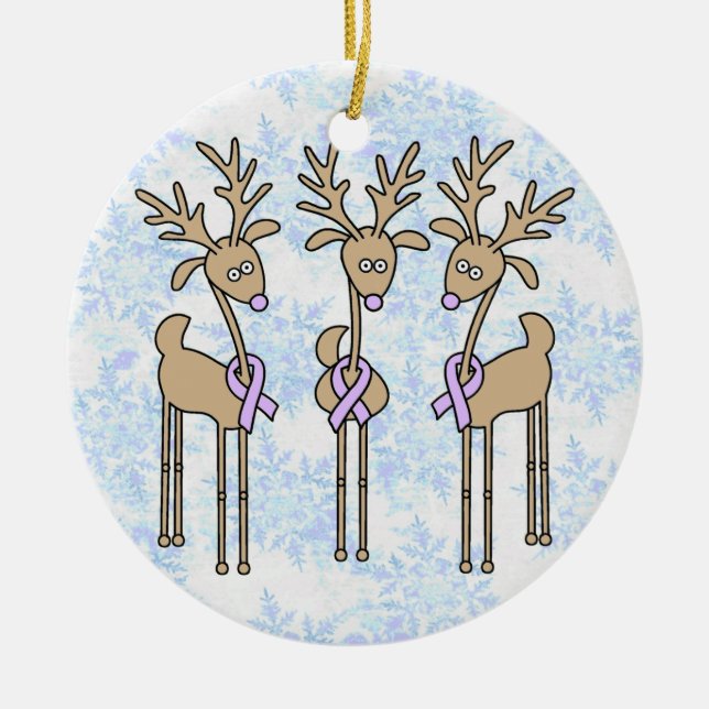 Lavender Ribbon Reindeer - General Cancer Ceramic Tree Decoration (Front)