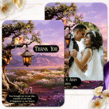 Lavender Romantic Art Photo Wedding Thank You Card