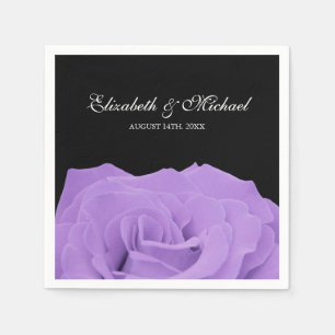 Lavender Rose and Black Personalised Wedding Napkin