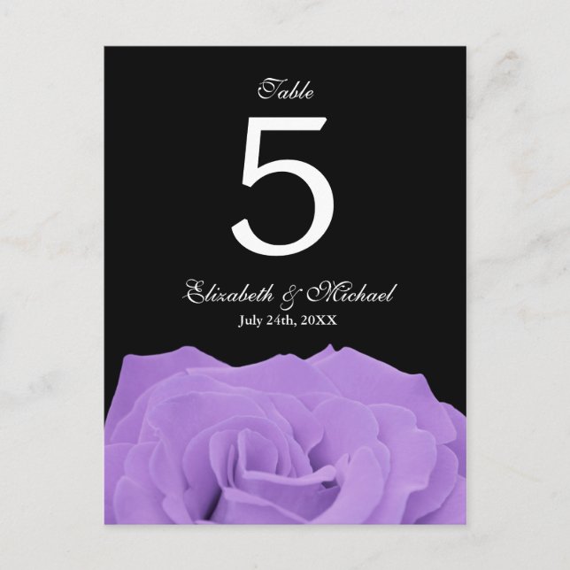 Lavender Rose and Black Wedding Table Number Postcard (Front)