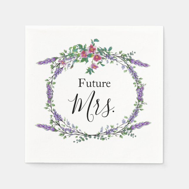Lavender Rose and Eucalyptus Future Mrs. Napkin (Front)