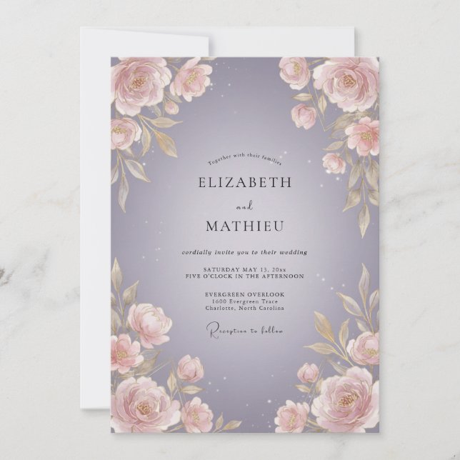 Lavender Rose Blossom Wedding Invitation (Front)