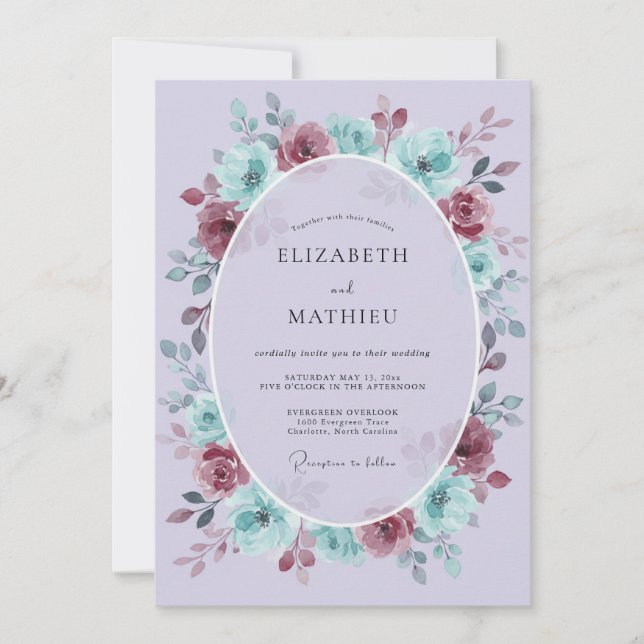 Lavender Rose Botanical Flourish Wedding Invitation (Front)