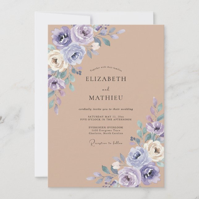 Lavender Rose Botanical Romance Wedding Invitation (Front)